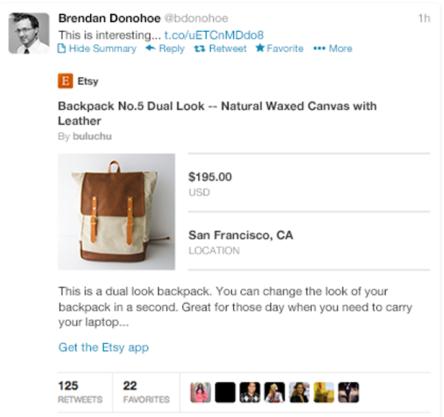 twitter card - product card