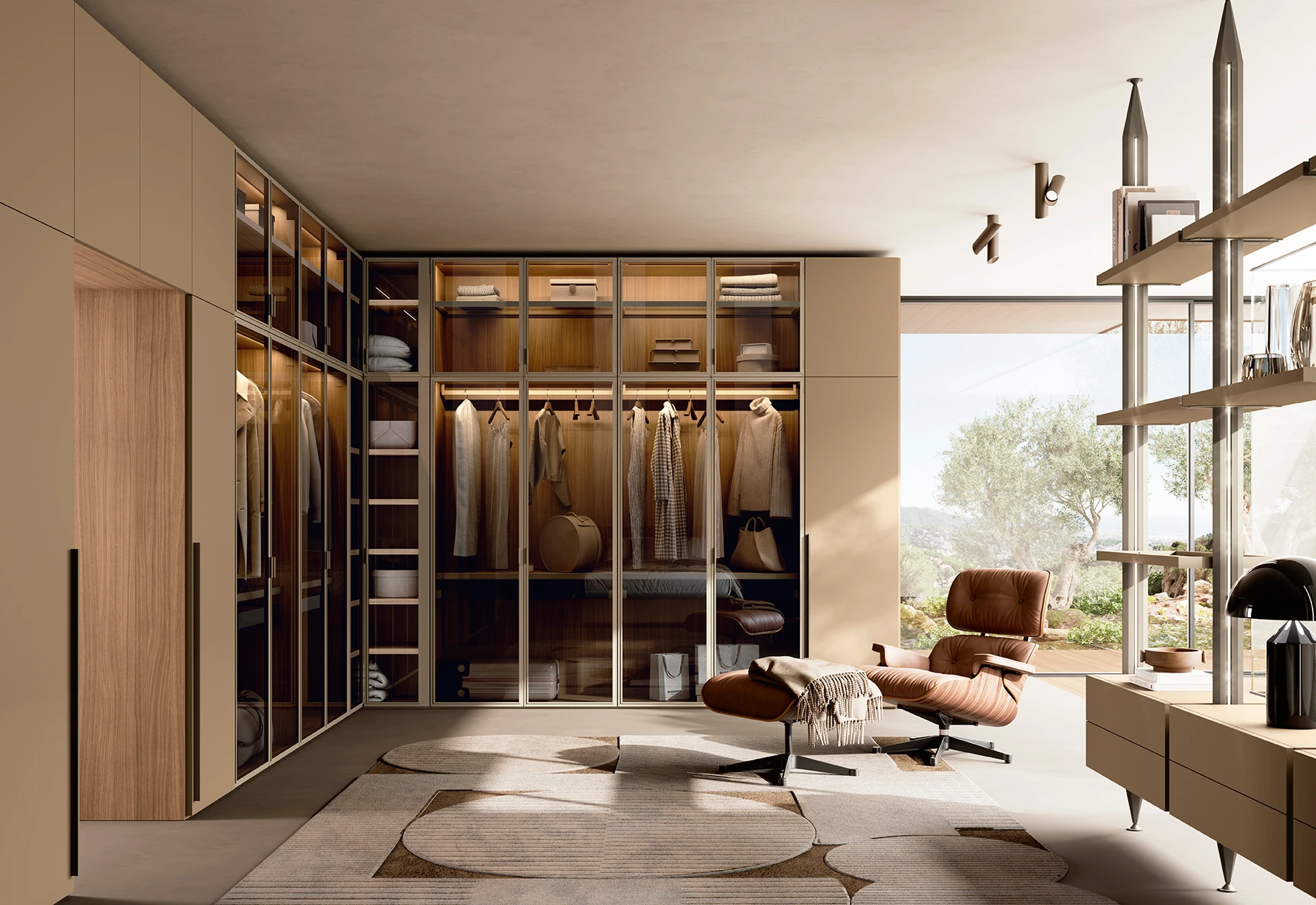 Ambiente living Febal Casa con cabina armadio e arredi contemporanei